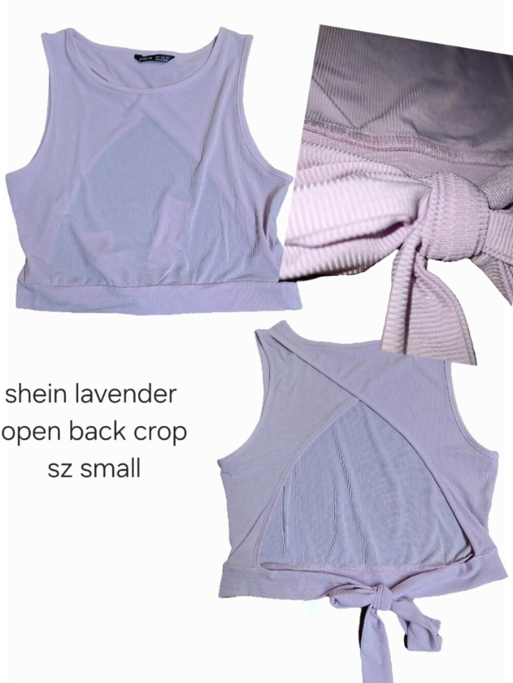 Lavender Open Back Crop Shein sz Small